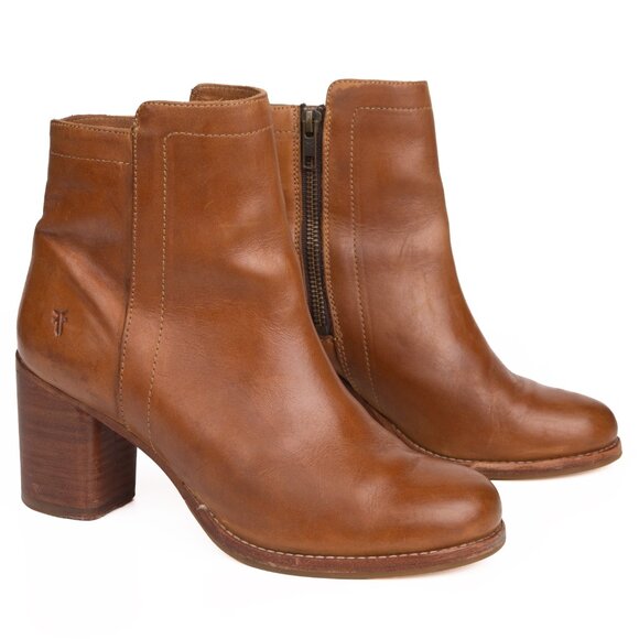 Frye Addie Tan Leather Inside Zip Booties Women's 6 B - Picture 1 of 15